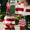 OLrain欧芮儿红色条纹毛衣女春2025新款慵懒宽松短款保暖开衫 商品缩略图1