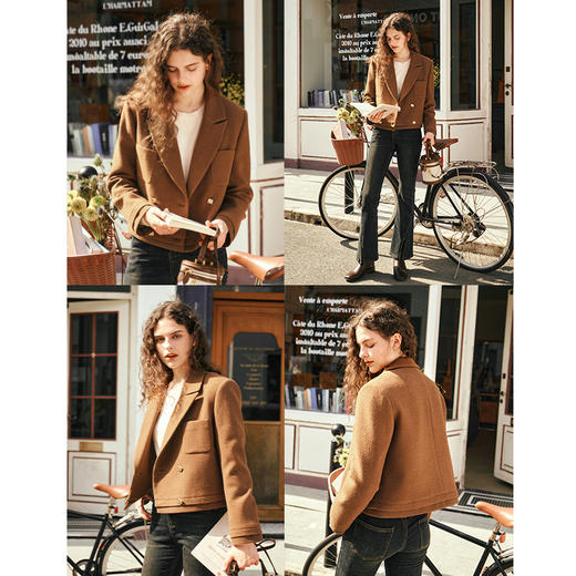 OLrain欧芮儿美拉德毛呢外套女秋冬2023年新款焦糖色气质短款上衣 商品图1