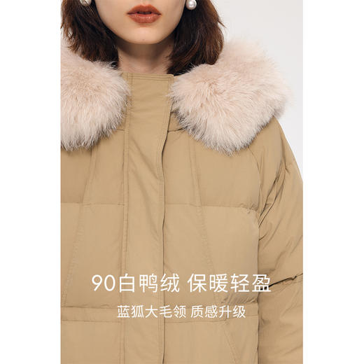 HeyDress蓝狐毛连帽羽绒服女冬季宽松收腰高克重白鸭绒中长款外套 商品图1
