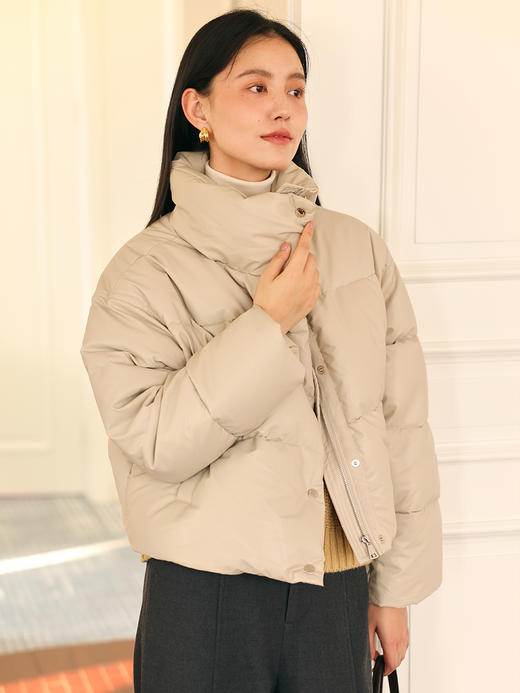 HeyDress皮羽绒服女冬季宽松立领90白鸭绒PU上衣保暖短款时尚外套 商品图3