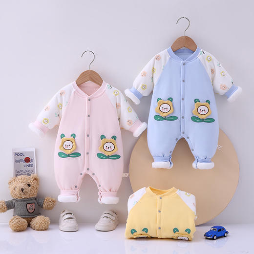 婴儿夹棉连体衣保暖无骨新生儿哈衣冬装夹棉棉衣爬服新生儿衣服 商品图1