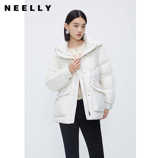 NEELLY纳俪商场同款超好看时尚宽松连帽保暖羽绒服新款一手长外套N23112L01166 商品图0