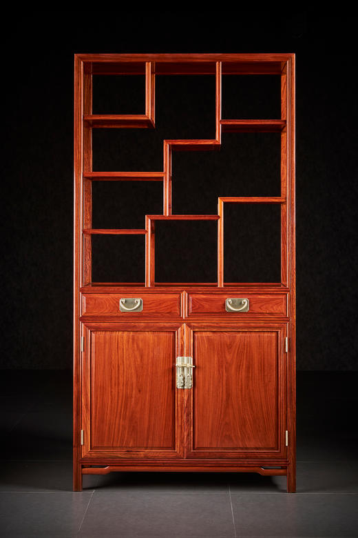 红桥红  家具严选  缅甸花梨（大果紫檀）  【196 双抽屉带柜门线条 博古架】 商品图2