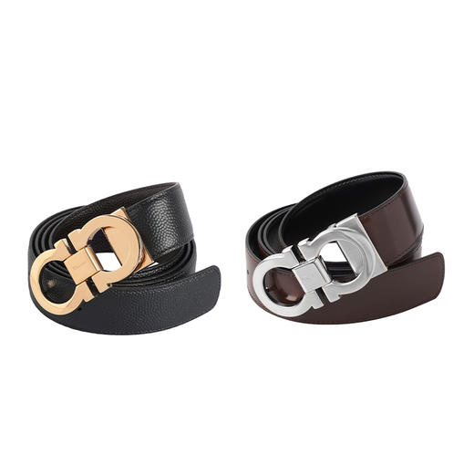 Salvatore Ferragamo 菲拉格慕 男士高亮金色+银色扣头 荔枝纹+平纹真皮腰带 双头礼盒装 11793 商品图2