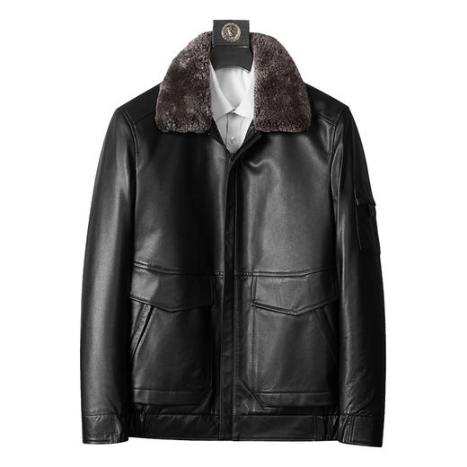 【牛皮+鹅绒内胆+可脱卸羊羔毛领】圣得西冬季中青年真皮皮衣外套2362941746 商品图0