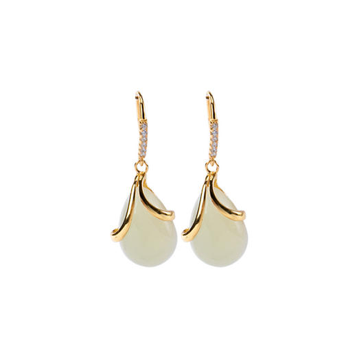 S925纯银镀金和田玉气质个性水滴形时尚耳环耳坠耳饰CW 商品图4