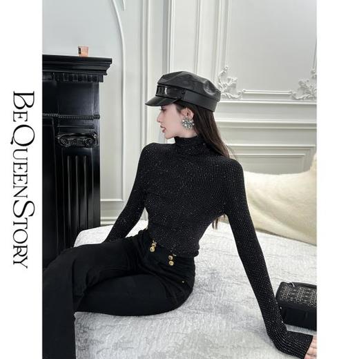 BeQueenStory【繁星点点】精致烫钻满天星100羊毛高领修身羊毛衫 商品图2