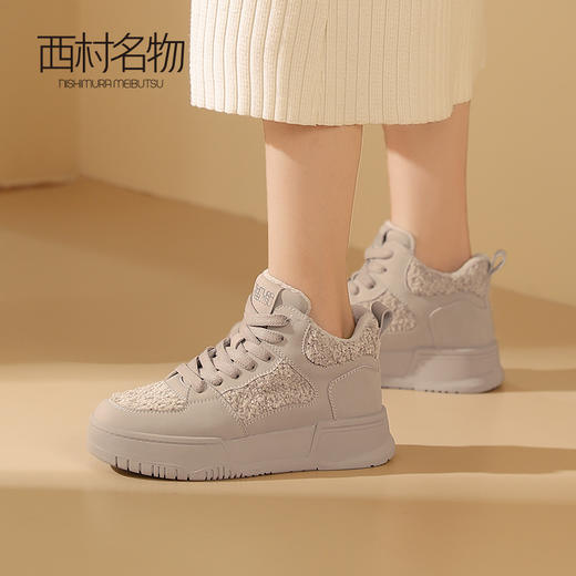 西村名物2023秋冬季新款绒面厚底百搭系带高帮板鞋女休闲鞋T23DS46171 商品图2