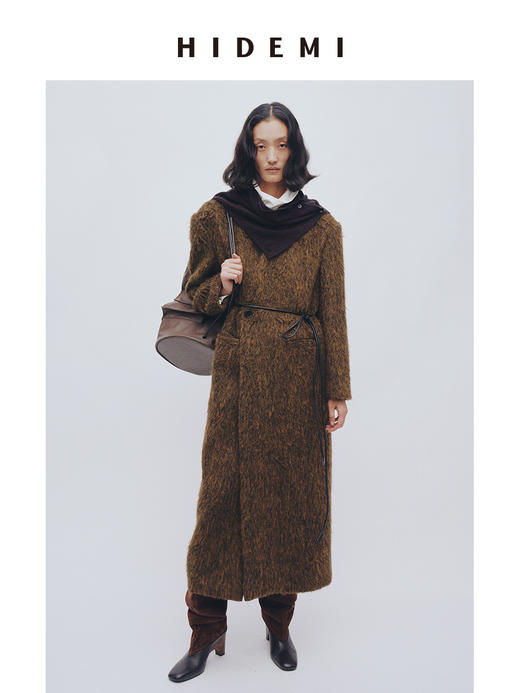 HIDEMI alpaca长毛羊驼毛苏力无领式垫肩一粒扣西装大衣 长款/短款 商品图0