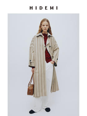 HIDEMI 极简廓形伞状色织条纹艺术感长款风衣