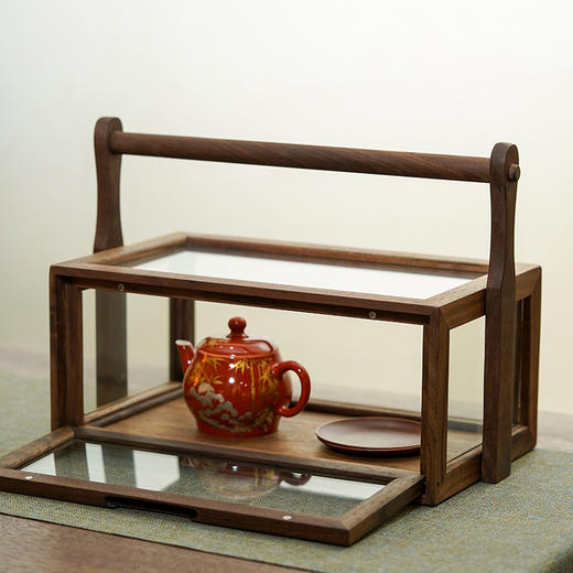 展示收纳盒 胡桃木柜茶具收纳陈列柜透明玻璃家用手提盒 商品图8