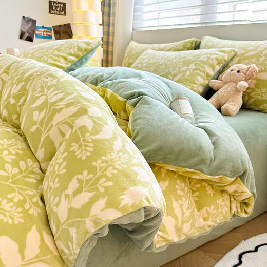 【下架】自然醒冬天加绒双面牛奶法兰绒被套单件冬季加厚珊瑚绒毛茸男被罩三件套床笠四件套JY 商品图7