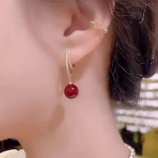 JU-C00210新款红色珍珠耳环简约大气时尚锆石耳钉女个性气质秋冬耳饰 商品图2