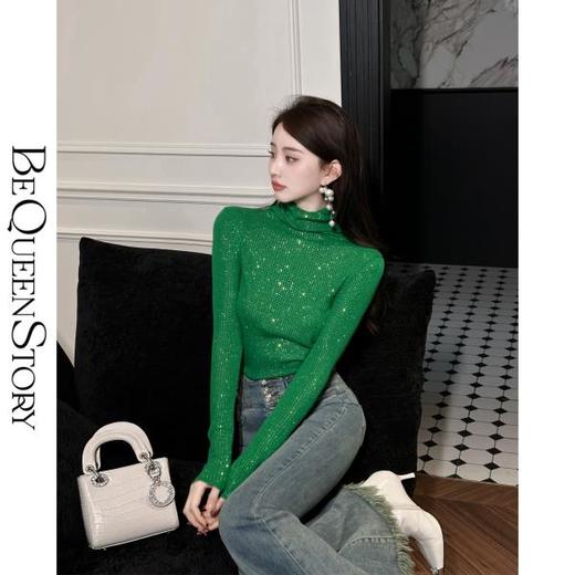 BeQueenStory【繁星点点】精致烫钻满天星100羊毛高领修身羊毛衫 商品图4