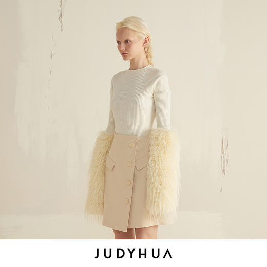 JUDYHUA 环保皮草袖纹理针织上衣 商品图1