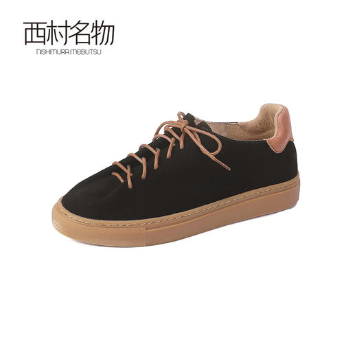 西村名物真皮系带平底舒适圆头复古休闲鞋板鞋2023年秋季新款X23CM33821 商品图0