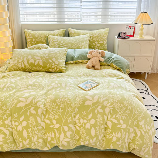 【下架】自然醒冬天加绒双面牛奶法兰绒被套单件冬季加厚珊瑚绒毛茸男被罩三件套床笠四件套JY 商品图2