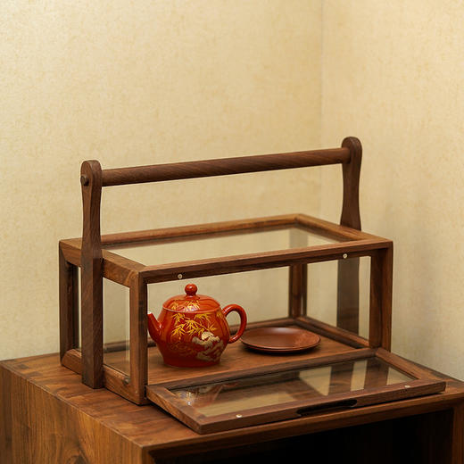 展示收纳盒 胡桃木柜茶具收纳陈列柜透明玻璃家用手提盒 商品图5