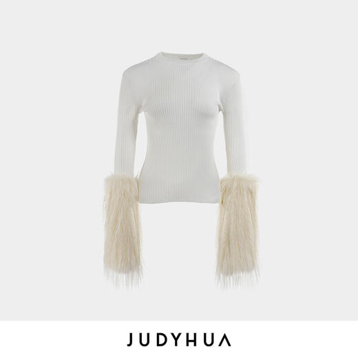 JUDYHUA 环保皮草袖纹理针织上衣 商品图3