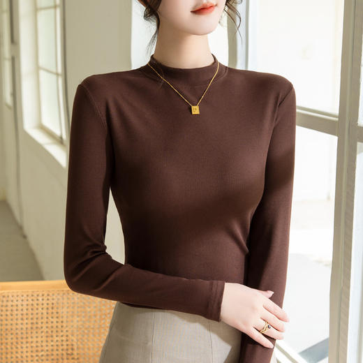 螺纹打底衫女，新款女装正肩小立领长袖t恤春款内搭弹力上衣SG-T2D3292 商品图9