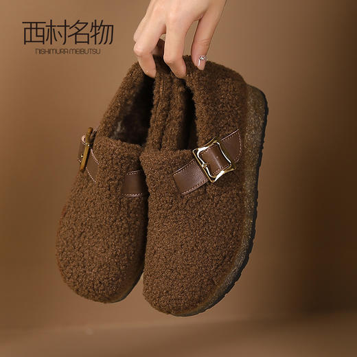 西村名物2023新款秋冬季外穿加绒加厚豆豆单鞋勃肯鞋羊毛毛鞋保暖T23DM45891 商品图0