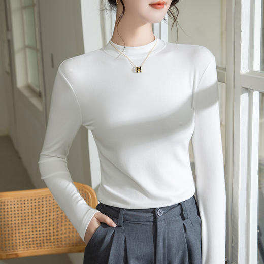 螺纹打底衫女，新款女装正肩小立领长袖t恤春款内搭弹力上衣SG-T2D3292 商品图10