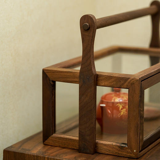 展示收纳盒 胡桃木柜茶具收纳陈列柜透明玻璃家用手提盒 商品图10