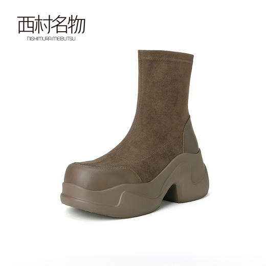 西村名物2023秋冬新品真皮气质时尚休闲厚底松糕时装靴女X23DS44931 商品图2