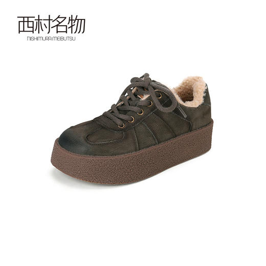 西村名物2023秋冬新款休闲通勤时尚轻便加绒复古平底板鞋X23DM46451 商品图0