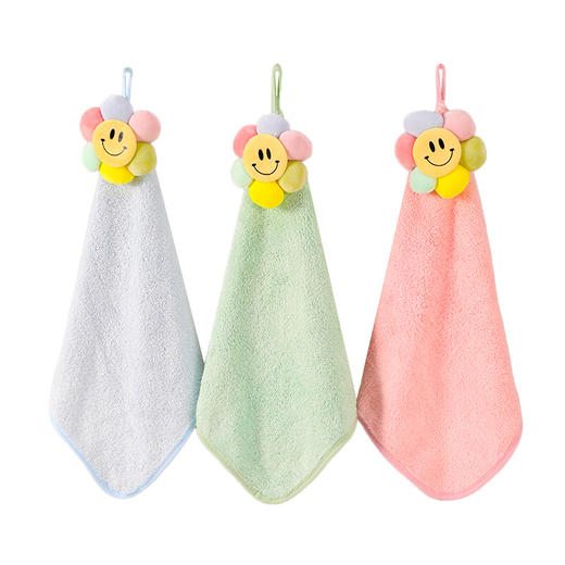 「9.9元包邮！5色可选」擦手巾七色花日式卡通可爱儿童擦手帕厨房用品洗手吸水珊瑚绒挂式毛巾居家布艺 商品图4