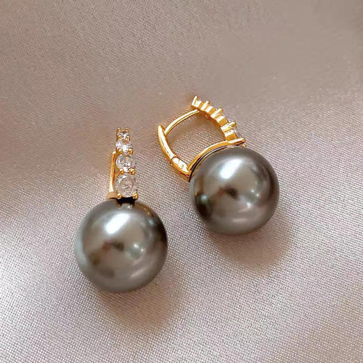 JU-C00310新款简约锆石灰色珍珠耳扣耳环女小众设计感秋冬百搭耳钉耳饰 商品图2