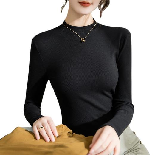 螺纹打底衫女，新款女装正肩小立领长袖t恤春款内搭弹力上衣SG-T2D3292 商品图4