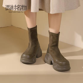 西村名物2023秋冬新品真皮气质时尚休闲厚底松糕时装靴女X23DS44931