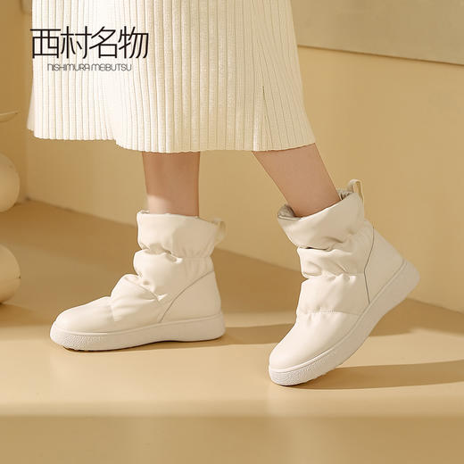 西村名物2023秋冬新款防水高帮保暖蓬蓬鞋雪地靴时尚短靴女T23DS46181 商品图0