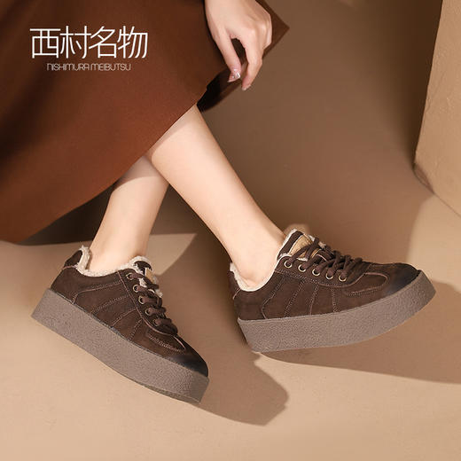 西村名物2023秋冬新款休闲通勤时尚轻便加绒复古平底板鞋X23DM46451 商品图2