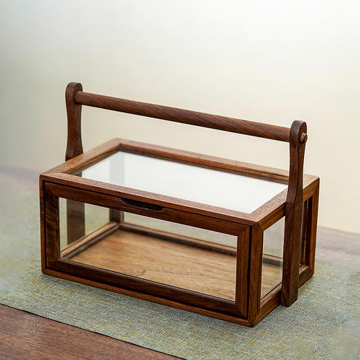 展示收纳盒 胡桃木柜茶具收纳陈列柜透明玻璃家用手提盒 商品图6