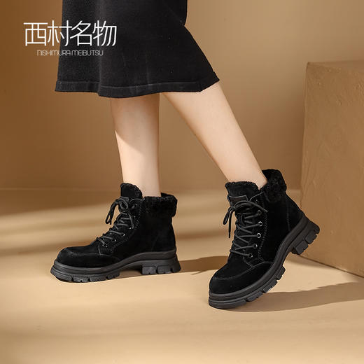西村名物2023秋冬季新款小个子增高加绒加厚皮毛一体马丁靴女T23DS45961 商品图0