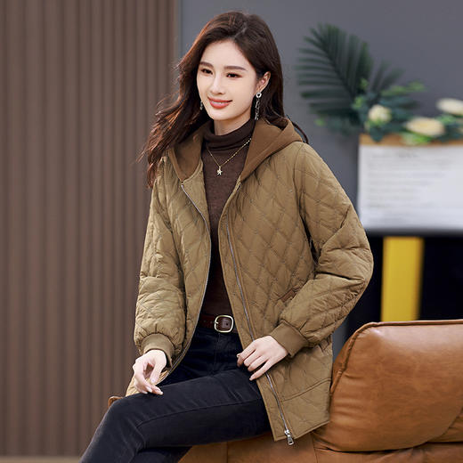 HR WJ23689气质时尚休闲百搭连帽减龄棉服外套 商品图0