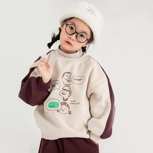 【YW】无忧购韩版儿童撞色卡通印花拼接圆领加绒卫衣23902（截单后7天发货)25年清仓捡漏 商品图1