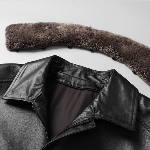 【牛皮+鹅绒内胆+可脱卸羊羔毛领】圣得西冬季中青年真皮皮衣外套2362941746 商品图3