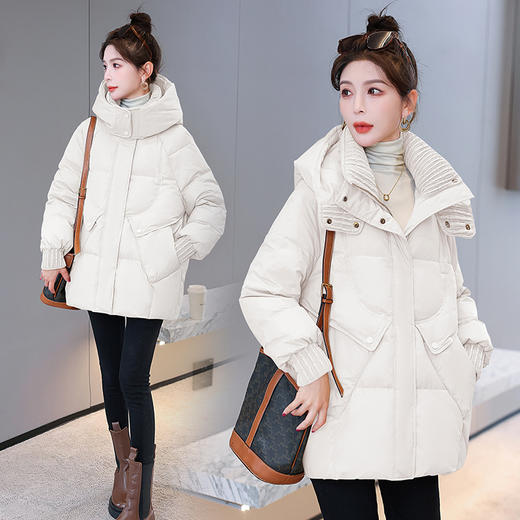 时尚肌理感90白鸭绒羽绒服，设计高级感连帽加厚外套HR-HBLJRD180 商品图0