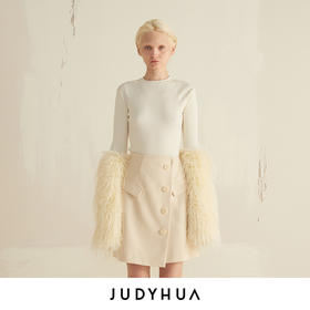 JUDYHUA 环保皮草袖纹理针织上衣