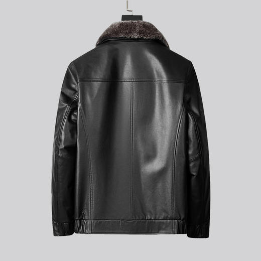 【牛皮+鹅绒内胆+可脱卸羊羔毛领】圣得西冬季中青年真皮皮衣外套2362941746 商品图1