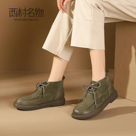 西村名物2023秋冬季新款复古系带英伦风厚底短靴舒适时尚靴X23DS44951