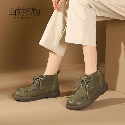 西村名物2023秋冬季新款复古系带英伦风厚底短靴舒适时尚靴X23DS44951 商品图0