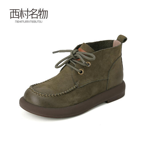 西村名物2023秋冬季新款复古系带英伦风厚底短靴舒适时尚靴X23DS44951 商品图2
