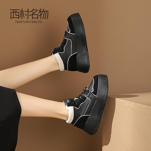 西村名物2023秋冬新款厚底休闲运动高帮鞋潮流时尚板鞋女T23DS46151 商品图2