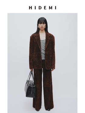 HIDEMI 麂皮大廓形极简西装皮衣皮裙套装 西装/短裙/长裙