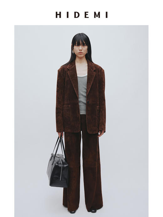 HIDEMI 麂皮大廓形极简西装皮衣皮裙套装 西装/短裙/长裙 商品图0