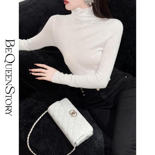 BeQueenStory【繁星点点】精致烫钻满天星100羊毛高领修身羊毛衫 商品图0